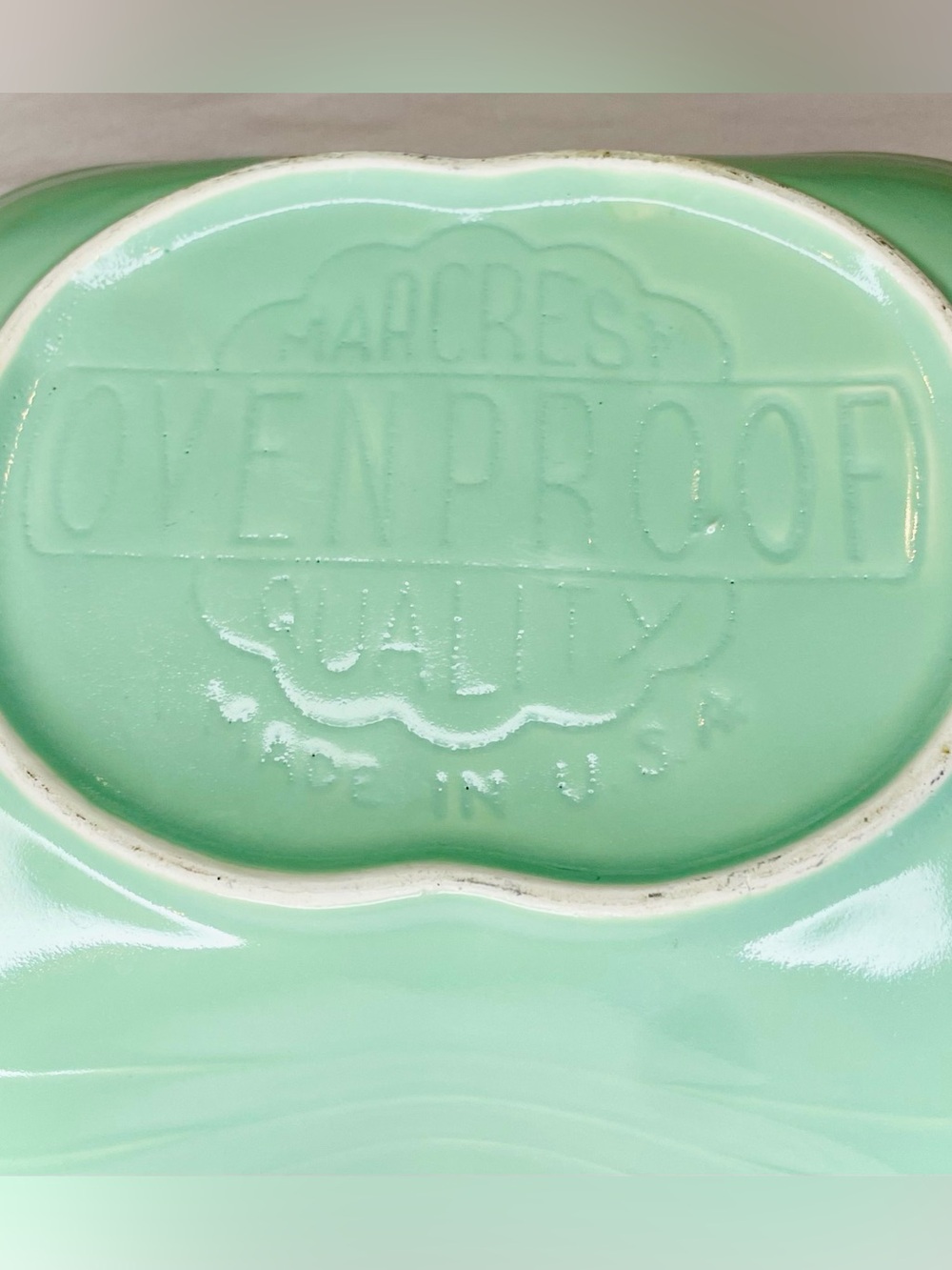 Vintage Marcrest Ovenproof Ribbed Stoneware Divided Bowl in Seafoam Green - Picture 5 of 5